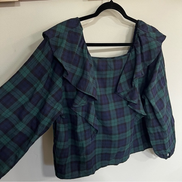 *NEW* J.Crew Factory Flannel Squareneck Ruffle Top - Picture 13 of 15